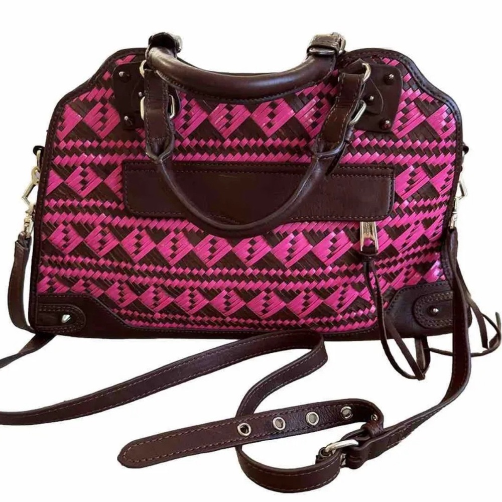 Rebecca Minkoff Pink Brown Leather Woven Bag Shoulder Bag Excellent Condition